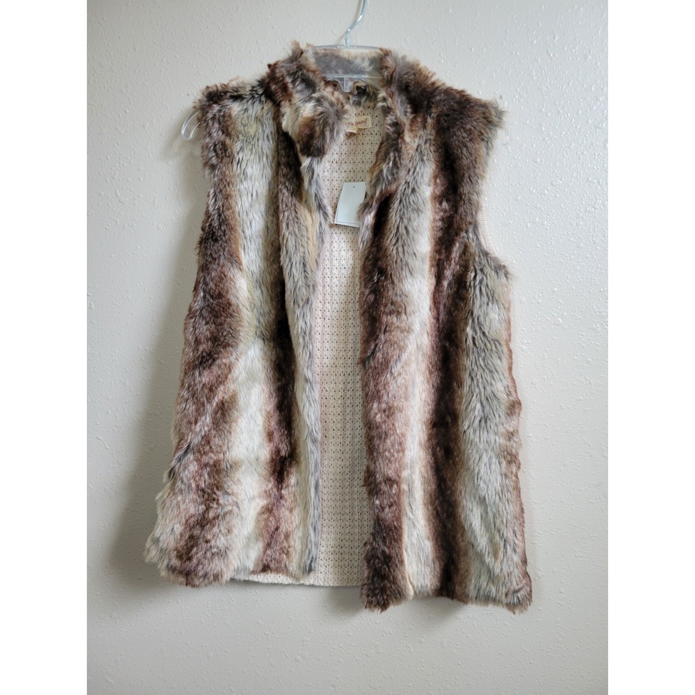 Song N Spirit Woman's Extra Soft Faux Fur Open Front Sweater Vest Crochet Back S